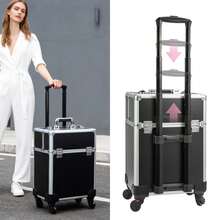 Multi-Tier Aluminum Makeup Trolley – Portable Rolling Cosmetic Organizer With Lockable Design, Detachable Beauty Box - Black - View 8