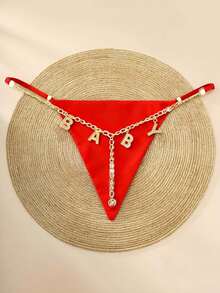 Customized Thong Panties With Metal Pendant Charms, Can Be Engraved With Names/Initials, Sexy Personalized Thong, Can Customize Any Name, Couples Gift, Christmas Outfit, Christmas Gift, Merry Christmas, Customized Christmas Lingerie - Red - View 4