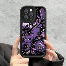 Purple Witchy Cat With Skulls, Potions & Occult Elements Patterned Fine-Hole Black Matte Step Phone Case, Comfortable Grip, Exquisite Printing, Novel Design, Compatible With IPhone 17/16/15/14/13/12/11/X And  S/A S25/S24/S23/S22/S21 PLUS ULTRAlong Sleeve Tops - 款式1(1pc) - 查看 10