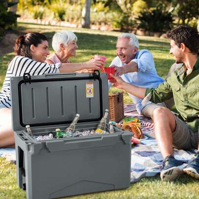 COSTWAY 50 QT Rotomolded Cooler Portable Ice Chest Ice Retention For 5-7 Days Charcoal/Tan
