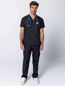 Men's V-Neck Surgical Scrub Set By OXFORD - 黑色 - 查看 3