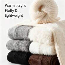 Knitted Sock Covers For Women In Spring And Autumn, Winter Styles, Pile Socks, Long Leg Socks, Calf Socks, Tricolor Styles, Middle Leg Socks, Y2k Foot And Leg Covers, Ballet Pile Socks, Fashionable Velvet Socks, Suitable For Daily Wear, Autumn And Winter Styles - trắng - Xem 6