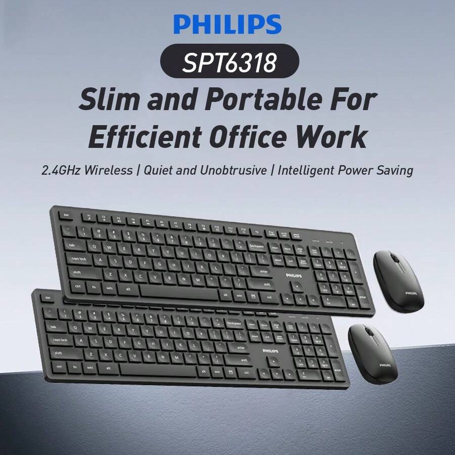 Bộ bàn phím chuột không dây Philips Spt6318 - màu đen - Xem 1