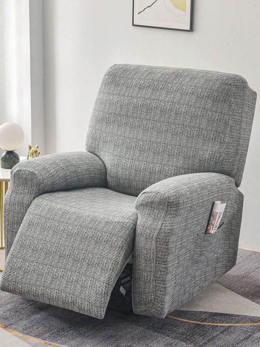 1 Juego de 4/6/8 Piezas Funda de Sillón Reclinable con Patrón de Loto, Funda Estampada para Sillón Reclinable, Funda Elástica para Sofá, Adecuada para Decoración del Hogar, Oficina y Sala de Estar - Gris - Ver 1