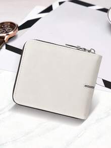 Billetera vintage para hombres, diseño con cremallera, estilo de negocios con grabado de letras, portafolios de tarjetas de crédito, billetera plegable portátil, versátil para el uso diario, gran opción de regalo