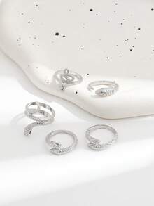 Bộ 5 nhẫn hình rắn xếp chồng, nhẫn rắn nhỏ bất đối xứng độc đáo dành cho nữ - Bạc - Xem 4