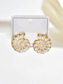 1 Pair Women's Fashionable Stainless Steel Shell Drop Earrings, Versatile For Vacation Wear - Multicolor - View 3