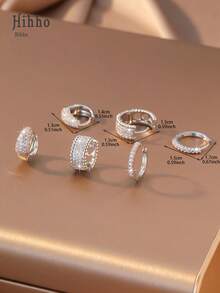 Hihho Set 3 Pasang Anting Lingkaran, Desain Ringan & Elegan dengan Rhinestone Mewah yang Padat, Cocok untuk Pakaian Kasual & Lembut, Serbaguna untuk Pemakaian Sehari-hari - Perak - View 5