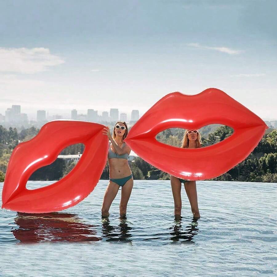 Red Valentine's Day Gift -1 Piece Lip Shaped Inflatable Swimming Ring, Water Backrest Seat, New Year's Pool Party, Suitable For Holiday Gifts, Valentine's Day, New Year's Parties
