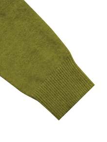 Knit Mix Elegant Women's French Loose Knit Cardigan, Christmas, Thanksgiving, New Year , Fashionable Long Sleeve Crew Neck Sweater, Casual Solid Color Cardigan For Autumn/Winter - Dark Green - View 10