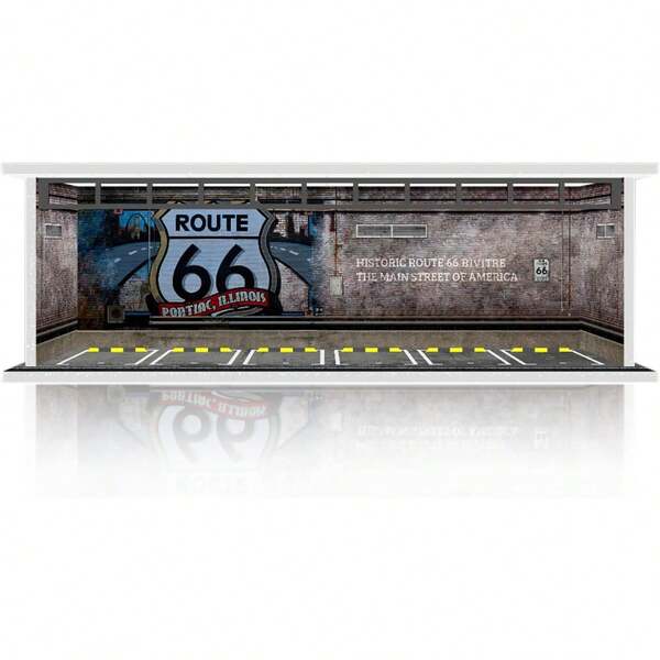 EstiloEstiloVitrina diorama 1/64 con luces LED: compatible con coches  Matchbox Mini GT Diecast, para exponer y guardar maquetas de coches, garaje apilable (Route 66)Versión mejoradaVersión mejorada