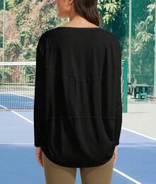 VIOPY Playera Deportiva Manga Larga Mujer Camisetas Deportivas Mujer de Entrenamiento Oversize con Pima Algodón Cuello Barco Blusas Deportivos Secado Rápido para Yoga Gym Yoga y Uso Diario - Blanco - Ver 4