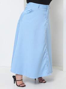 Plus Size Tailored Flared Skirt - Baby Blue - View 9