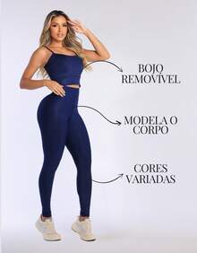 Women's Fitness Set: High-Waisted Leggings + Removable Padded Top (Zero See-Through) - Navy Blue - View 4