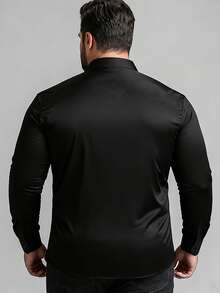 Plus Size Men's Solid White Shirt, New Classic White Long Sleeve Shirt, Elegant Shirt Top For Autumn - Black - View 3