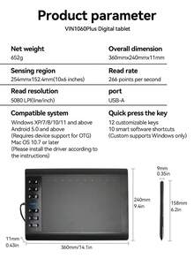 CLUBLU 1个OTG数位板，带绘图板、被动式触控笔和8个替换笔尖，圣诞节/生日礼物，适合男孩女孩 - 黑色 - 查看 12