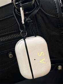 [Customized]Personalized Custom Golden Initials Letters Customize Earphone Case Compatible With 1 2 3 4 Pro 2 Pro 3 Luxury Faux Leather Pattern TPU Cover With Keychain