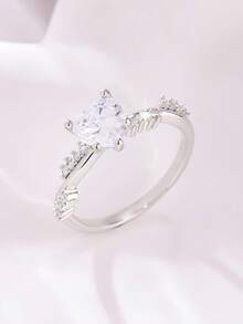 1 pieza Anillo con forma de corazón con circonita cúbica brillante, de estilo minimalista y romántico para mujer, adecuado para boda, compromiso, Día de San Valentín, aniversario y uso diario