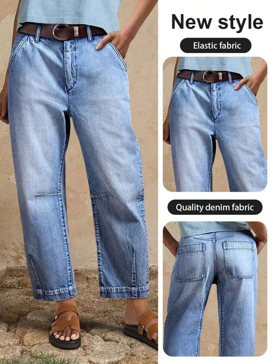 Women's Casual Jeans, Fashion Front & Back Pleated Shaping Stretch Cropped Jeans - Light Wash - View 1