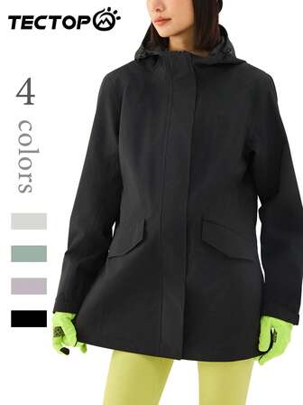 TECTOP Damen Herbst/Winter Thermofutter Jacke in Knielänge, verstellbare Kapuze, 2 große Taschen, Taillenzugband, multifunktionaler Outdoor Wandermantel
