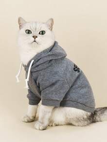 LUCKIE LABO 一件灰色抓绒标语印花连帽衫，适合吉娃娃冬季保暖，猫狗室内外均可穿着。 - 灰色 - 查看 7