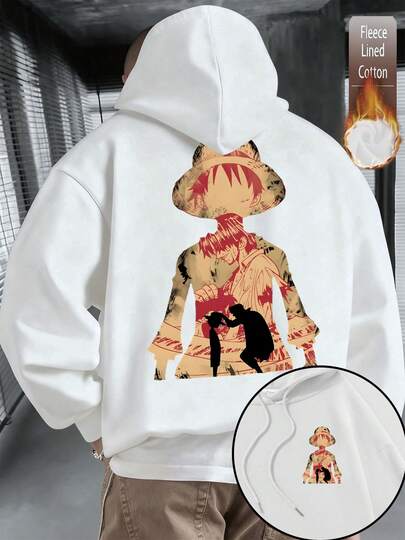 Sudadera con capucha con forro polar para hombre con estampado de dibujo animado de un hombre adulto acariciando la cabeza de un niño, para uso casual diario