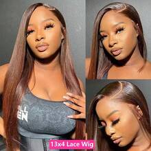 VIOLLY 13"X4" Lace Front Wig, 34" Chocolate Brown Straight Hair, Human Hair Blend With Transparent Lace, Pre-Plucked And Baby Hair, Pre-Bleached High Definition Lace, Brazilian Virgin Hair, Suitable For Daily Wear Or Party - S4 - View 5
