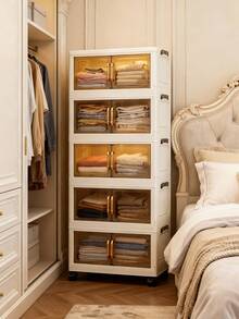 1 tủ lưu trữ gấp rộng 50cm/19,69in, hộp lưu trữ tủ quần áo, tủ quần áo di động, hộp gấp hai cửa, tùy chọn 1-6 tầng, tủ lưu trữ cửa đôi dày có bánh xe, giá lưu trữ không cần lắp ráp sử dụng tại nhà, sắp xếp quần áo & đồ chơi tủ lưu trữ gấp bằng nhựa - Cửa trong suốt - Xem 6