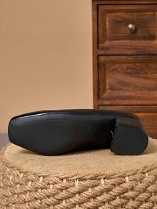 Black Patent Two-Tone Grain-Texture Square Toe Block Heel Pumps – 5cm - Black - View 7