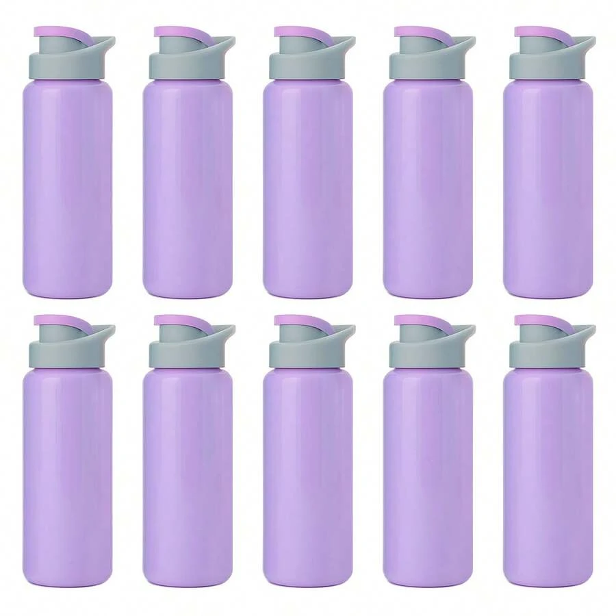 PromoClick Paquete de 10 Cilindros de plástico de 1000 ML.Con tapa enroscable, asa y boquilla que cierra a presión. - Morado Pastel - Ver 1
