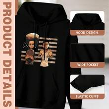 Street - Inspired Black Hoodie Featuring Cartoon Figures With A Flag Motif Casual Soft, Pure Cotton  Pattern Printed Hoodie - 款式24 - 查看 3