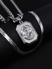 1pc Vintage Titanium Steel Stainless Steel Dragon Pendant, Stylish Layered Necklace For Men, Suitable As Birthday Gift For Friends - View 2