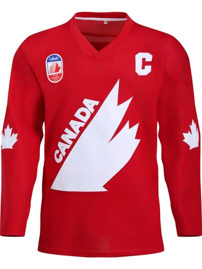 男士美国99号红色冰球球衣休闲长袖刺绣V领T恤派对运动上衣