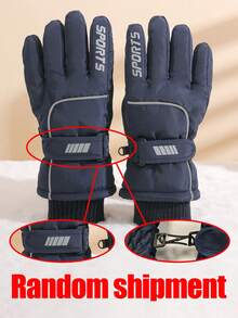 1 双 5-12 岁儿童冬季保暖带内衬户外防风防水防滑滑雪手套 - 藏青 - 查看 4