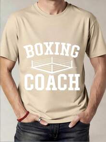 Black Short Sleeve T-Shirt With Boxing Ring Print And Boxing Text For Boxing Coaches - Khaki - View 6