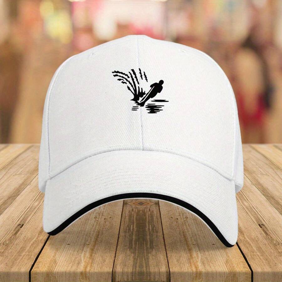 1pc Navy Blue Baseball Cap With Water Sports Graphic - Breathable Polyester, Lightweight & Machine Washable, Perfect For Surfing, Wakeboarding & Water Enthusiasts, Urban Style Hat For All Seasons, Water Sports Gear| Sporty Cap Design| Durable Headgear - màu đen - Xem 1