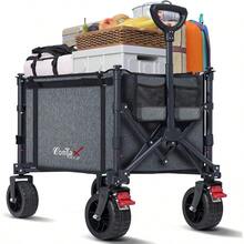 Collapsible Wagon Cart Foldable With Big Wheels Brakes, 250lbs Folding Utility Lightweight Garden Wagon, Portable Grocery Cart For Camping Shopping Sports Pets, Grey - 灰色的 - 查看 1