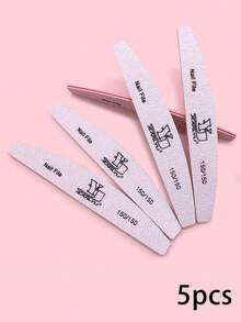 5pcs Crescent Nail Files, Double-Sided Coarse 80/100/150/180 Grit Nail Buffers, Minimalist Nail Care Tools For Nail Salon Use - Grey - View 9