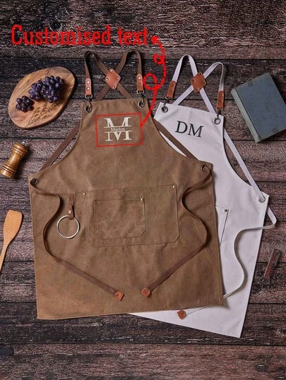 Personalisierte Text/Logo Dicke Leinwand Schürze, wasserdicht und ölbeständig, geeignet für Küche Zuhause, Garten Outdoor, Catering, Jeans Arbeitskleidung, tolles Geschenk für Papa, Bar Schürze, Leinwand Werkstatt Schürze mit Taschen, personalisiertes Geschenk, Küchenschürze, BBQ Schürze, Barkeeper Schürze