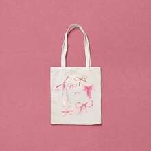1pc Pink Bow Coquette Pattern Tote Bag Shoulder Bag For Travel Daily Commute Women's Reusable Shopping Bag, Best Gift For Her,  Folding Shoulder Bag Summer Beach Holiday Bag Best Gift For Bow Lover - 樣式 1 - 查看 4