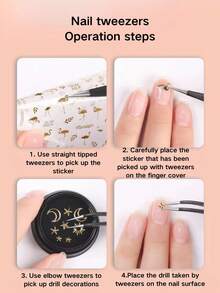 1/2pcs Stainless Steel Black Anti-Static Thickened Angled Tweezers, Handmade DIY Planner & Nail Art Specialized Tool, Precise Grip Anti-Slip Durable Multi-Functional Handicraft Auxiliary Tool, Practical - Black - View 7