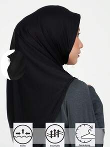 1pc Solid Color Breathable Quick-Dry Sports Instant Hijab - Black - View 7