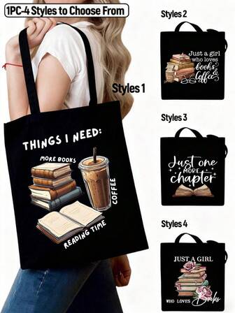 1pc Reading Book Lovers Theme, The Work Bag Printing Personalized Gift Bag, Large Capacity,Portable Work Package,Women's And Men's Stylish Tote Bag For Shopping Teacher Perfect For School,College,Work ,Commute, Travel, Holiday,Teachers' Day Gift,School Tote Bag,School Bookbag,Portable,Foldable,Suitable For Teen Girls Women College Students,Teacher,Preppy Book Bag For Book Week (Various Patterns To Choose From)