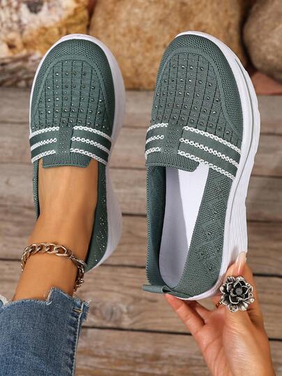 Women's New Spring/Autumn Sneakers, Flat Thick Heel Increase Height, Comfortable Soft Bottom, Round Toe Striped Design Casual Shoes, Fashionable Outdoor Sports Daily Commute