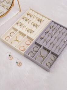 1pc/4pcs/6pcs Portable Jewelry Storage Box] Velvet Jewelry Storage Set - Multi-Functional Earring, Necklace, Ring And Accessory Storage Box - Portable Drawer Organizer - Multicolor - View 6