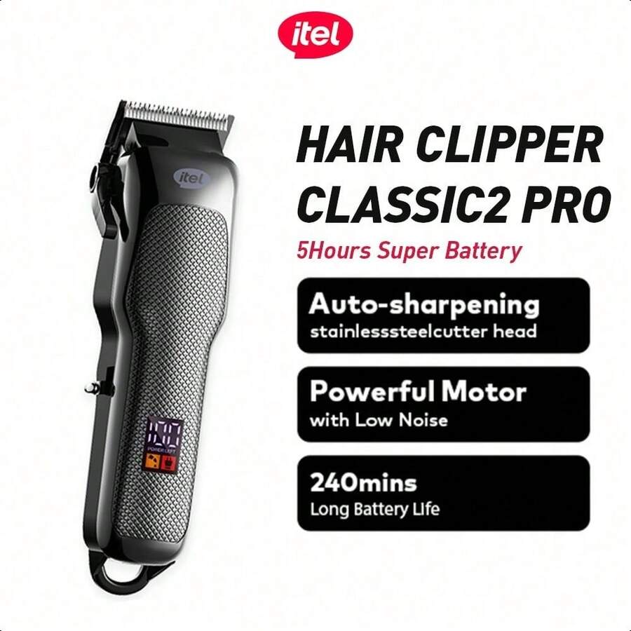 itel IHC-36 Classic 4-Blade Clipper,Wireless Type-C Rechargeable,Smart Digital Display,Premium Metal Design,2000mAh Long-Lasting Battery,Precision Cutting With Sharp Blades For Haircutting And Styling - Black - View 1