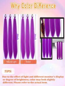 3条26英寸（约70厘米）紫色编织马尾辫接发，适合编织，顶部带弹性包裹，自然柔软渐变色合成编织接发，适合女孩（紫色/浅紫色） - 彩色 - 查看 9