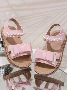 2026 New Sweet Princess Children's Sandals, 1 Pair, Decorated With Pearl Bow, Soft And Non-Slip Open Toe Design, Flat, Suitable For Daily Wear, Summer Outing And Birthday Party - Pink - View 2