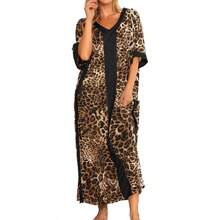Bloggerlove Women Nightgowns Cotton Caftan House Dress Short Sleeve Sleepwear - 豹紋+小 - 查看 6