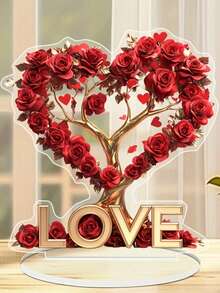 2D立体情人节浪漫水晶摆件，2D阳光心形图案，现代花卉亚克力桌面装饰，适用于卧室、办公室 - 彩色 - 查看 2